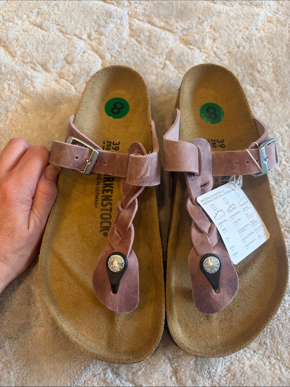 New Birkenstock Mauve Braided Suede Thong Sandals